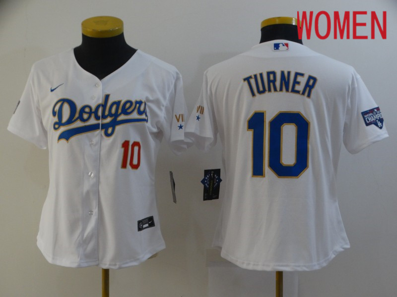 Women Los Angeles Dodgers #10 Turner White Game 2021 Nike MLB Jersey1
